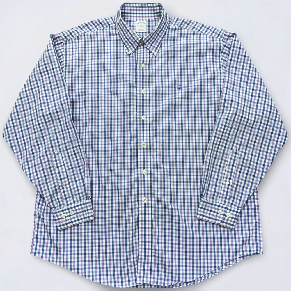 Brooks Brothers Button Down Shirt Men's XL Blue Purple White Plaid‎ Long Sleeve